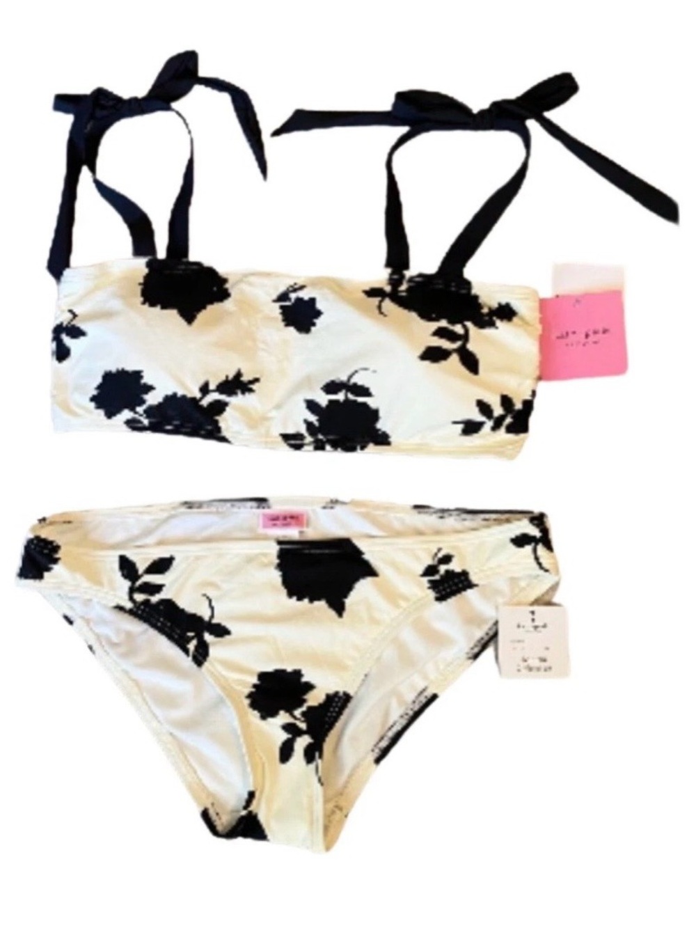 NWTs Kate Spade Women's Floral Tie Shoulder Bikini Size Small Black & White